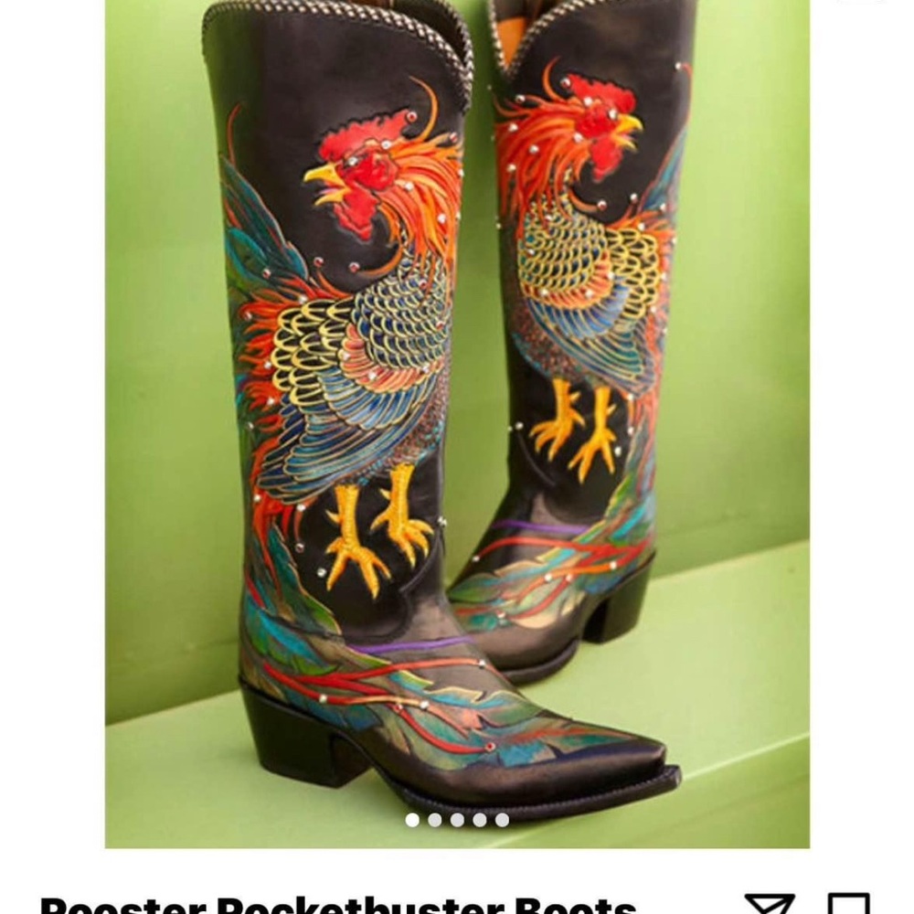 Rocketbuster Black and Red Heeled Boots with Intricate Embroidery
